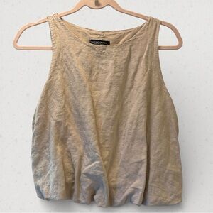 Italian Made Linen Bubble Hem Top Beige - elevated basic, quiet luxury, cottage